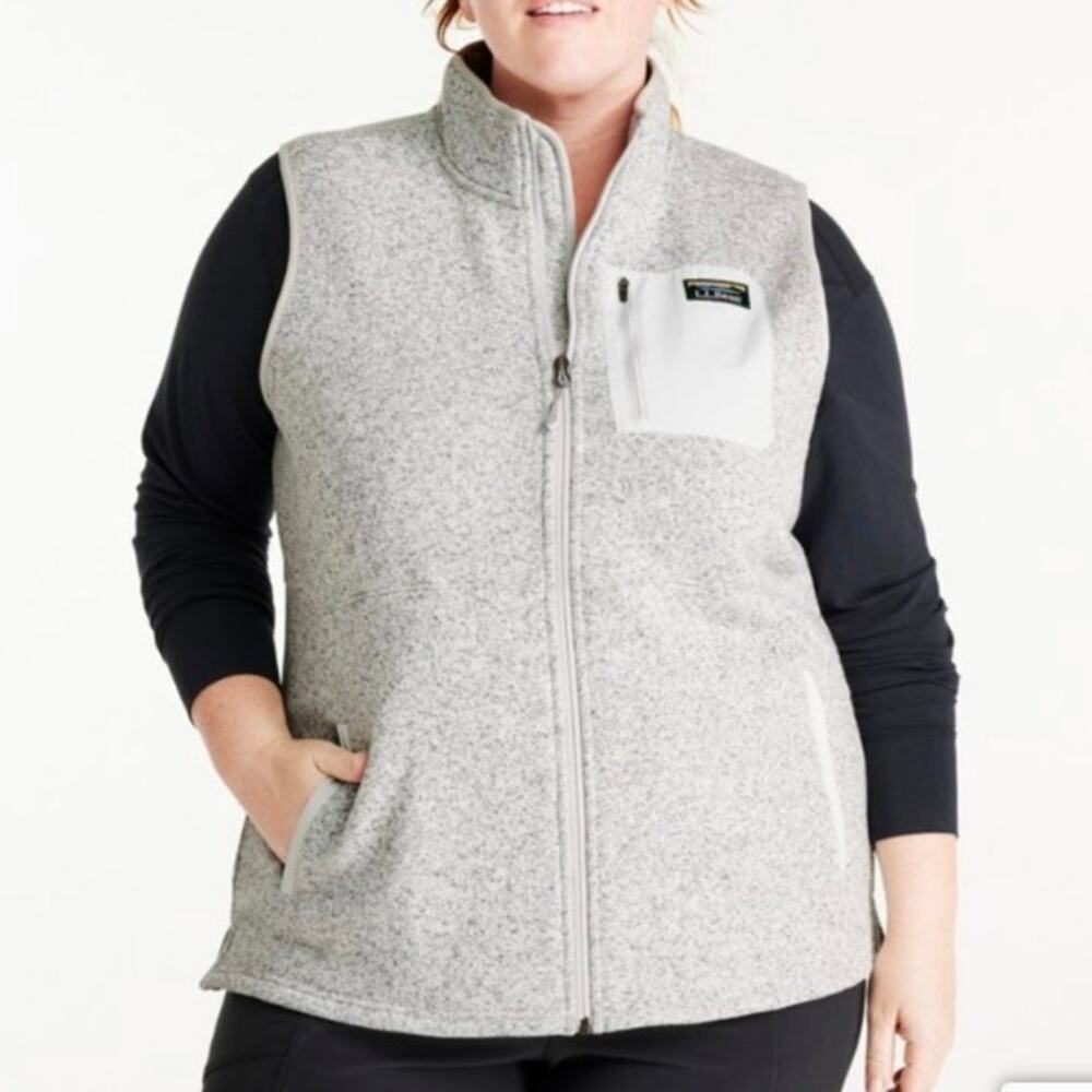 L.L.Bean Wmns Sz 1X Sweater Fleece Long Vest in Pewter Heathered Light Gray